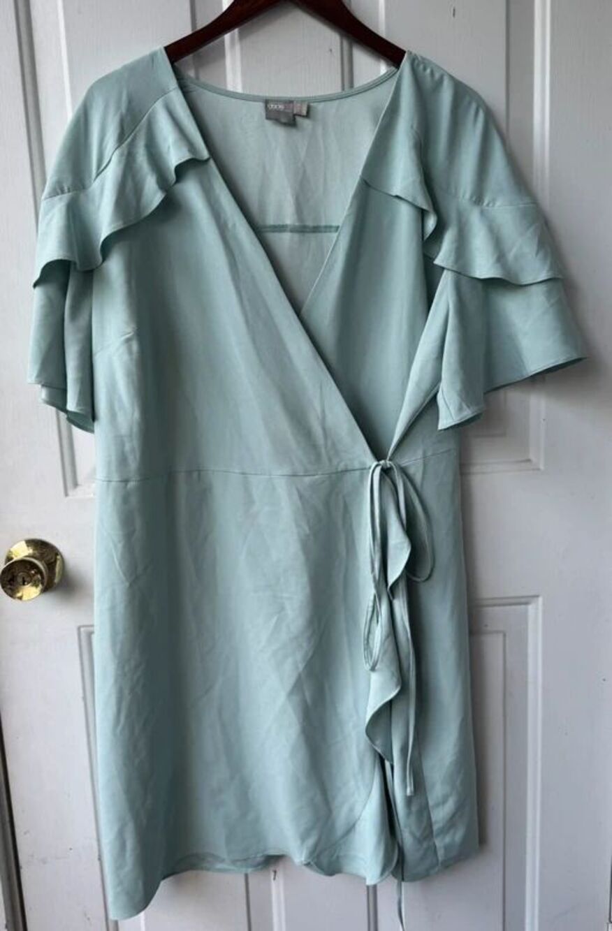 ASOS Curve Mint Green Wrap Midi Dress Ruffle Sleeves US 18